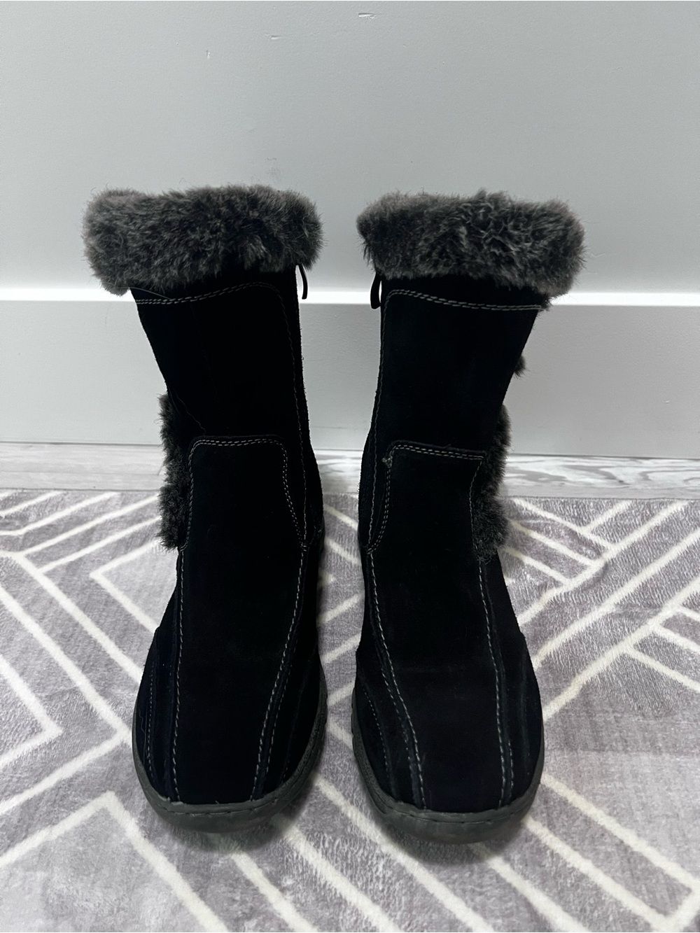 Spring Step Black Suede Leather Faux Fur Lined Mid-Calf Winter Boots